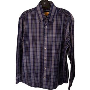 NWOT Robert  Talbott Carmel Blue Plaid 100% COTTON Button Down Casual Shirt Sz M